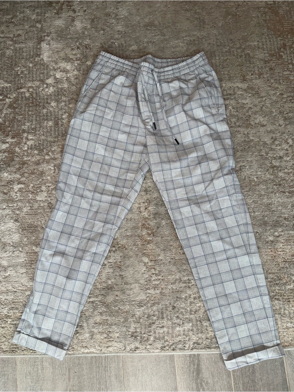 ZARA Men's Light Gray Plaid Jogger Pants